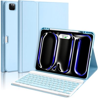 aMZCaSE for iPad Pro 13 inch Case with Keyboard (M5/M4) 2025/2024, Keyboard Case for iPad 13 Pro Magnetic Detachable Folio Slim Pro 13 Stand Cover,Smart Sleep/Wake,Pencil Holder,Light Blue
