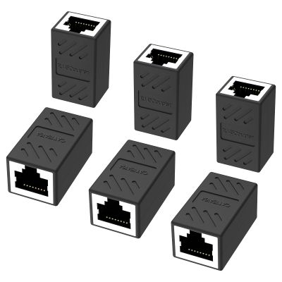 ZDRU RJ45 Ethernet in-line Adapter Keystone Coupler for Cat8/Cat7/Cat6/Cat5e/Cat5, Female to Female Ethernet Cable Extender for PC Router Modem PS5 Xbox (6 Pack Black)