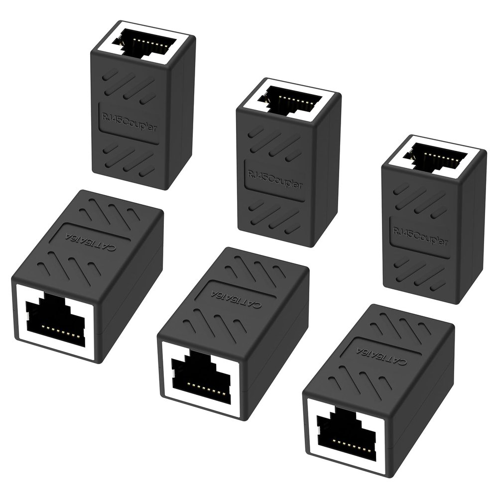 ZDRU RJ45 Ethernet in-line Adapter Keystone Coupler for Cat8/Cat7/Cat6/Cat5e/Cat5, Female to Female Ethernet Cable Extender for PC Router Modem PS5 Xbox (6 Pack Black)