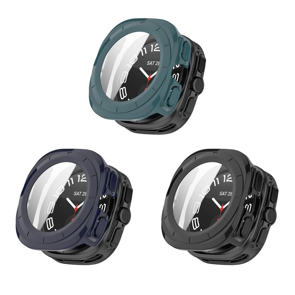 3Pack Compatible for Samsung Galaxy Watch 7 Ultra 47mm Screen Protector Case, All-Round PC Case Compatible for Galaxy Watch 7 Ultra 47mm Smartwatch (Green/Blue/Black)