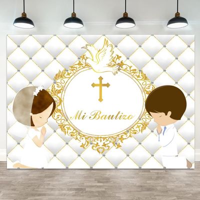 ASDCXZ 10x8ft Mi Bautizo Backdrop Baptism God Bless First Holy Communion Photography Background Gold Cross Peace Dove Newborn Baby Shower Banner Decorations Boy Girl Portrait Photo Booth Prop