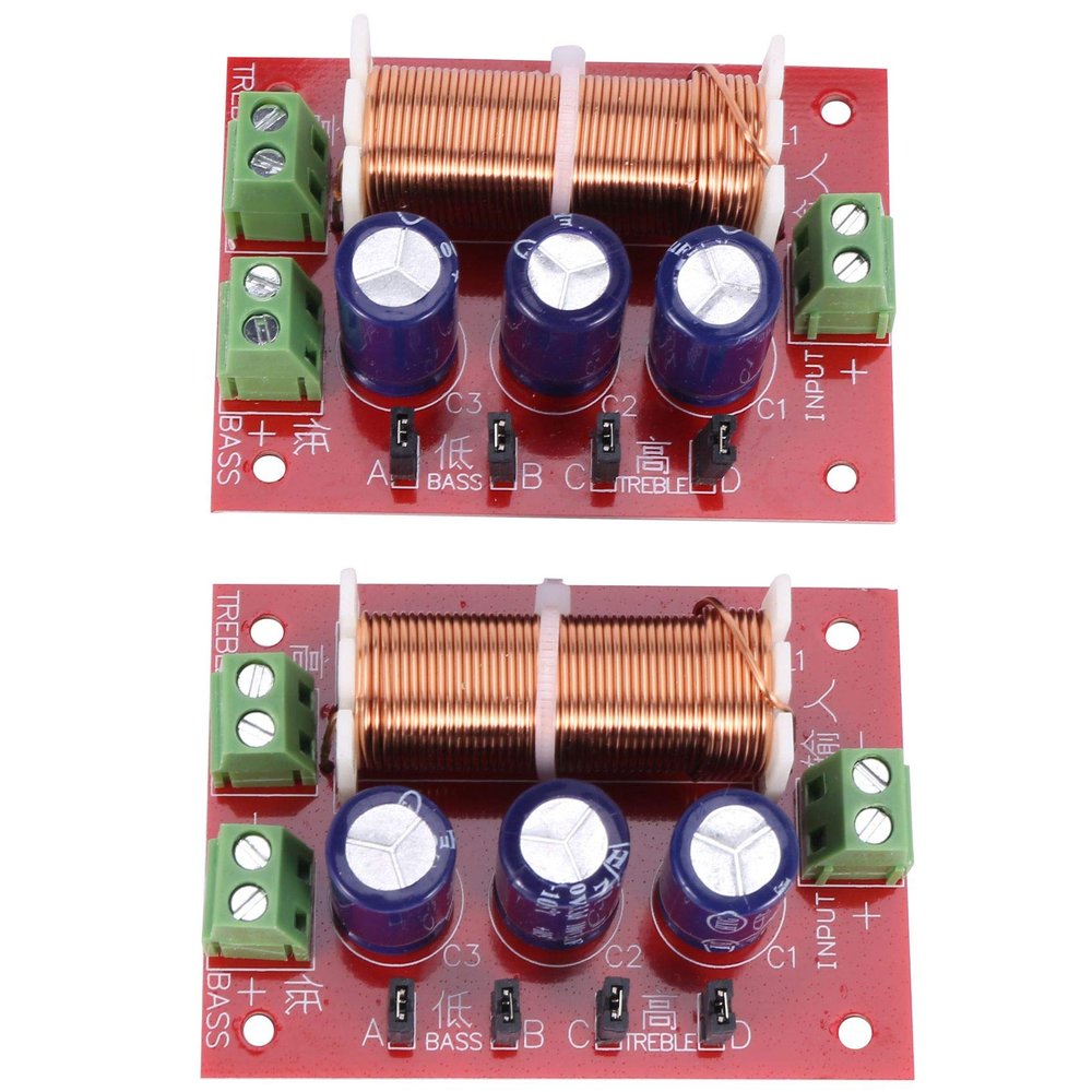 Beuiouer 2Pcs 400W Speaker Crossover 2 Way Audio Adjustment Tweeter Bass Speakers Filter Frequency Divider for 2-16Ohm, red, 496819