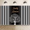 Pnylzzyxh Family Reunion Large Backdrop Family Tree Leaves Welcome to Our Family Members Black White Stripes Photography Background Gathering Golden Party Decorations Banner Photo Booth Props 12x10ft view 1