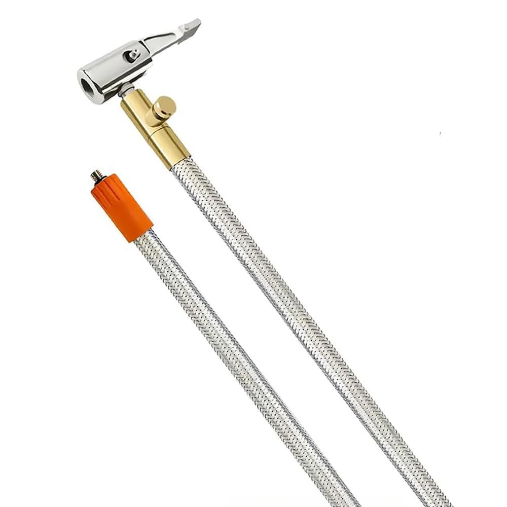 Beuiouer Extended Portable Air Compressor Tire Inflator Replacement Hose with Stainless Steel Mesh for Protection, Air Pump Tube, Fine Workmanship, Silver&Orange