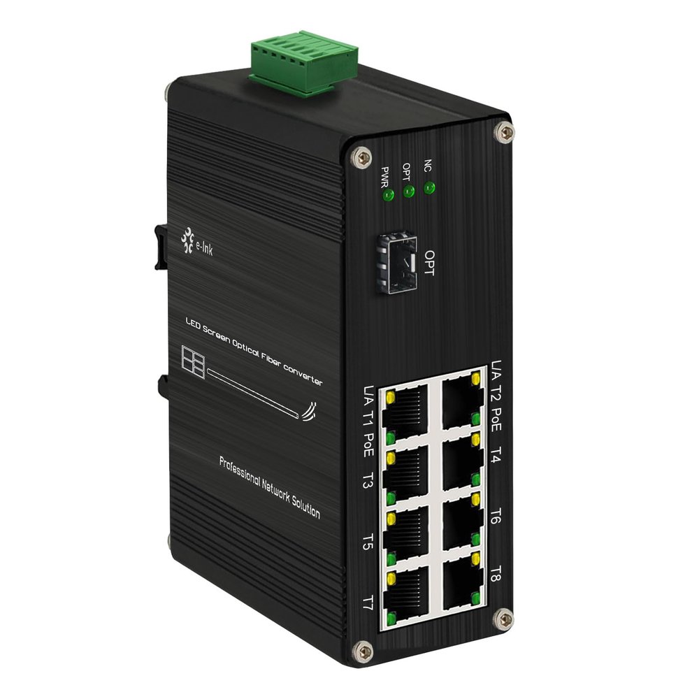 Steloproad Industrial 8 Port LED Screen PoE Network Transceivers with 1x10G SFP+ Fiber Port, 10/100/1000M Ethernet RJ45 Ports Fiber Media Converter, Full/Half Duplex auto-negotiation Used in pairs
