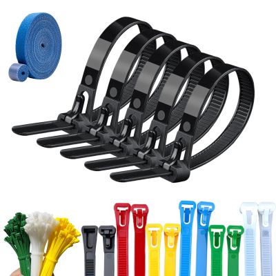 100PCS Buckle Self-Locking Premium Nylon Cable Wire Ties,Cable Ties Reusable Zip Ties,Releasable Nylon Cable Tie,Nylon Strap with Buckle,Adjustable Wire Ties for Office Home Garden (Black, 5 * 250mm)