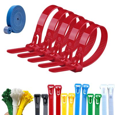 100PCS Buckle Self-Locking Premium Nylon Cable Wire Ties,Cable Ties Reusable Zip Ties,Releasable Nylon Cable Tie,Nylon Strap with Buckle,Adjustable Wire Ties for Office Home Garden (Red, 5 * 250mm)