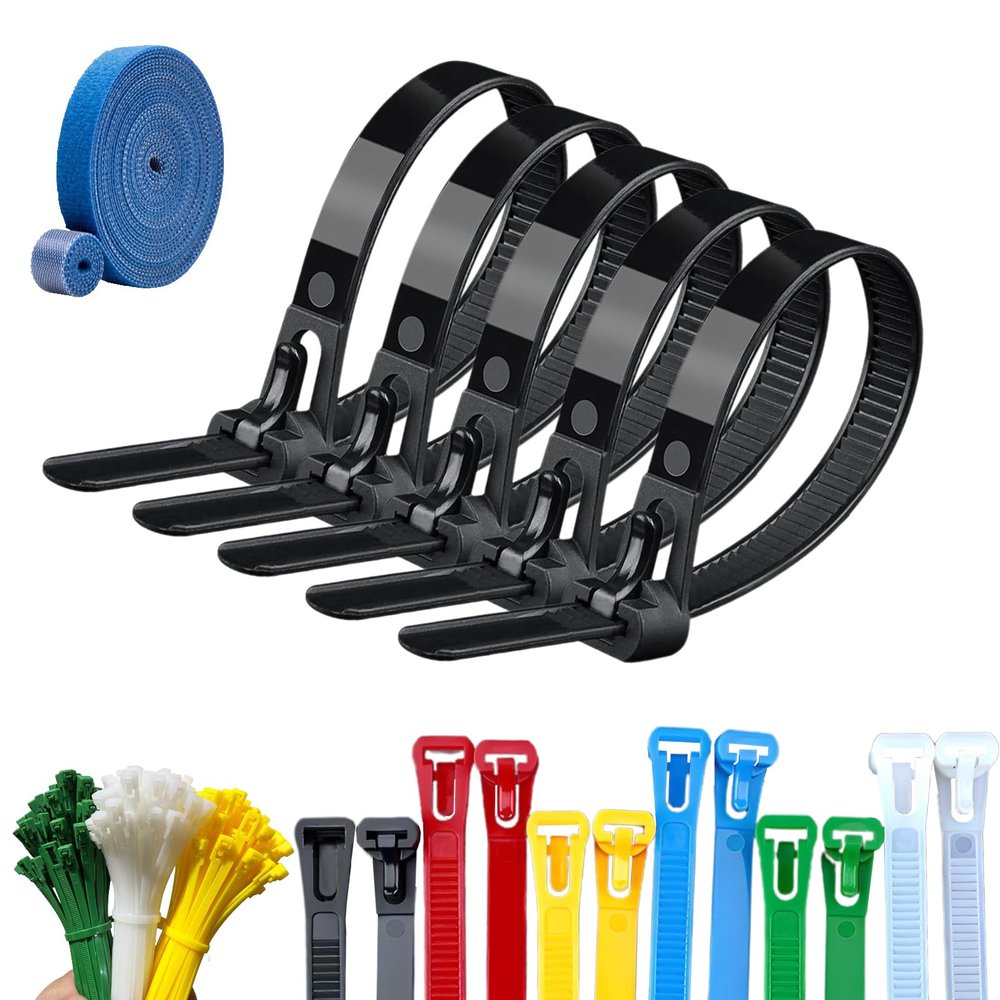 100PCS Buckle Self-Locking Premium Nylon Cable Wire Ties,Cable Ties Reusable Zip Ties,Releasable Nylon Cable Tie,Nylon Strap with Buckle,Adjustable Wire Ties for Office Home Garden (Black, 5 * 200mm)