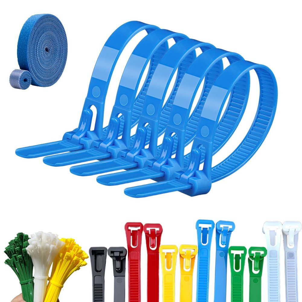100PCS Buckle Self-Locking Premium Nylon Cable Wire Ties,Cable Ties Reusable Zip Ties,Releasable Nylon Cable Tie,Nylon Strap with Buckle,Adjustable Wire Ties for Office Home Garden (Blue, 5 * 200mm)