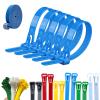 100PCS Buckle Self-Locking Premium Nylon Cable Wire Ties,Cable Ties Reusable Zip Ties,Releasable Nylon Cable Tie,Nylon Strap with Buckle,Adjustable Wire Ties for Office Home Garden (Blue, 5 * 200mm) view 1
