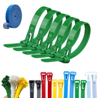 100PCS Buckle Self-Locking Premium Nylon Cable Wire Ties,Cable Ties Reusable Zip Ties,Releasable Nylon Cable Tie,Nylon Strap with Buckle,Adjustable Wire Ties for Office Home Garden (Green, 5 * 200mm)