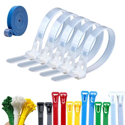 100PCS Buckle Self-Locking Premium Nylon Cable Wire Ties,Cable Ties Reusable Zip Ties,Releasable Nylon Cable Tie,Nylon Strap with Buckle,Adjustable Wire Ties for Office Home Garden (White, 5 * 200mm)