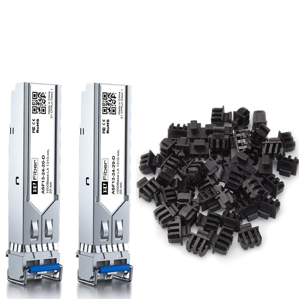 2 Pack 1000Base-LX Transceiver with 50 Pack SFP Dust Cover, Single Mode SFP LC Module for Cisco GLC-LH-SMD and More, SMF, 1310nm, 20km, DDM