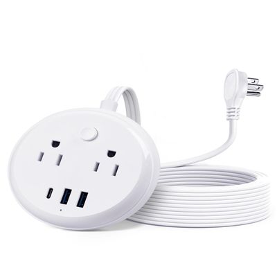 Flat Plug Power Strip with USB C Ports, KOOSLA Travel Extension Cord No Surge Protection - 2 Outlets 3 USB Ports(1250W) - Cruise Essentials for Cruise Ship, Home, Office, Dorm Room, 10ft