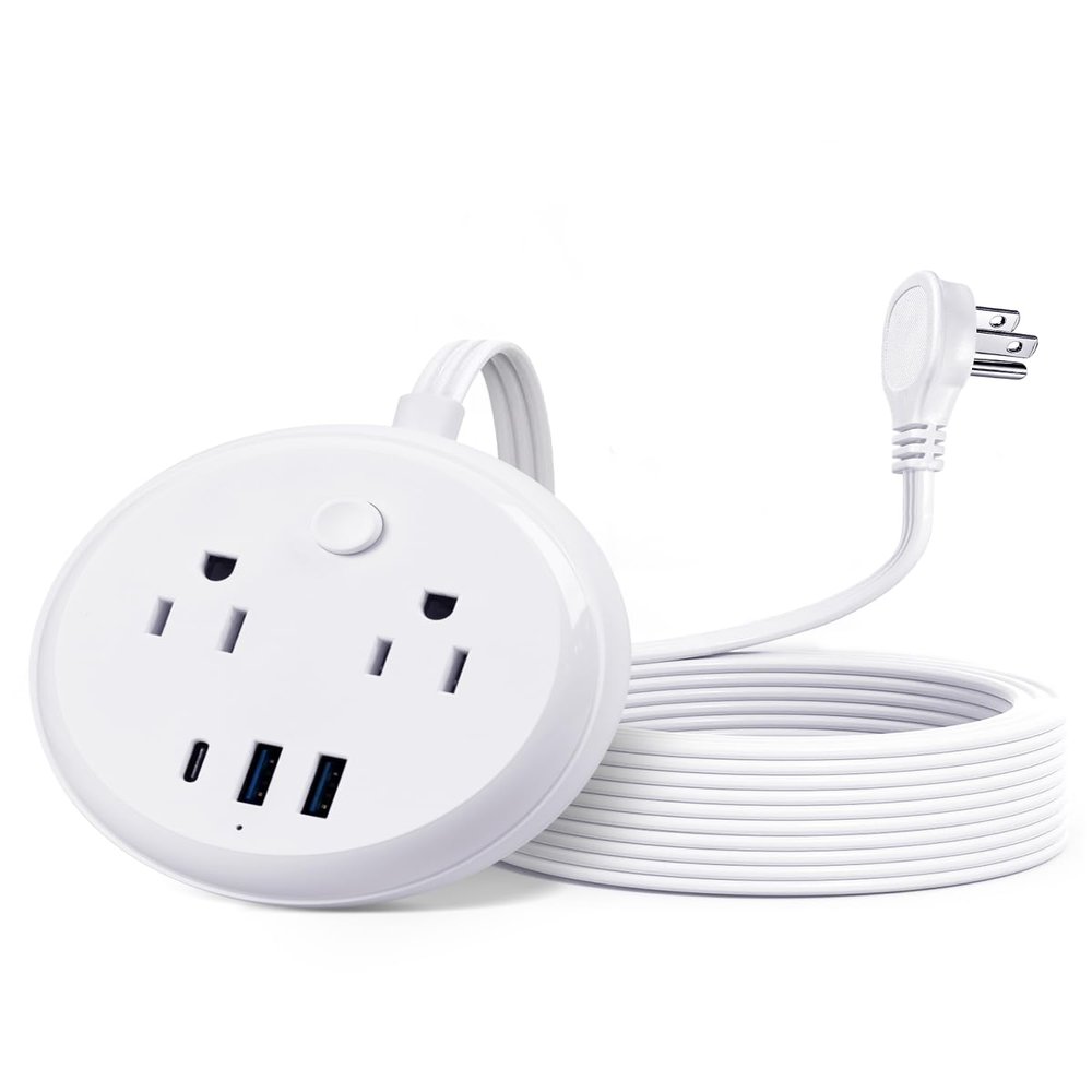 Flat Plug Power Strip with USB C Ports, KOOSLA Travel Extension Cord No Surge Protection - 2 Outlets 3 USB Ports(1250W) - Cruise Essentials for Cruise Ship, Home, Office, Dorm Room, 10ft