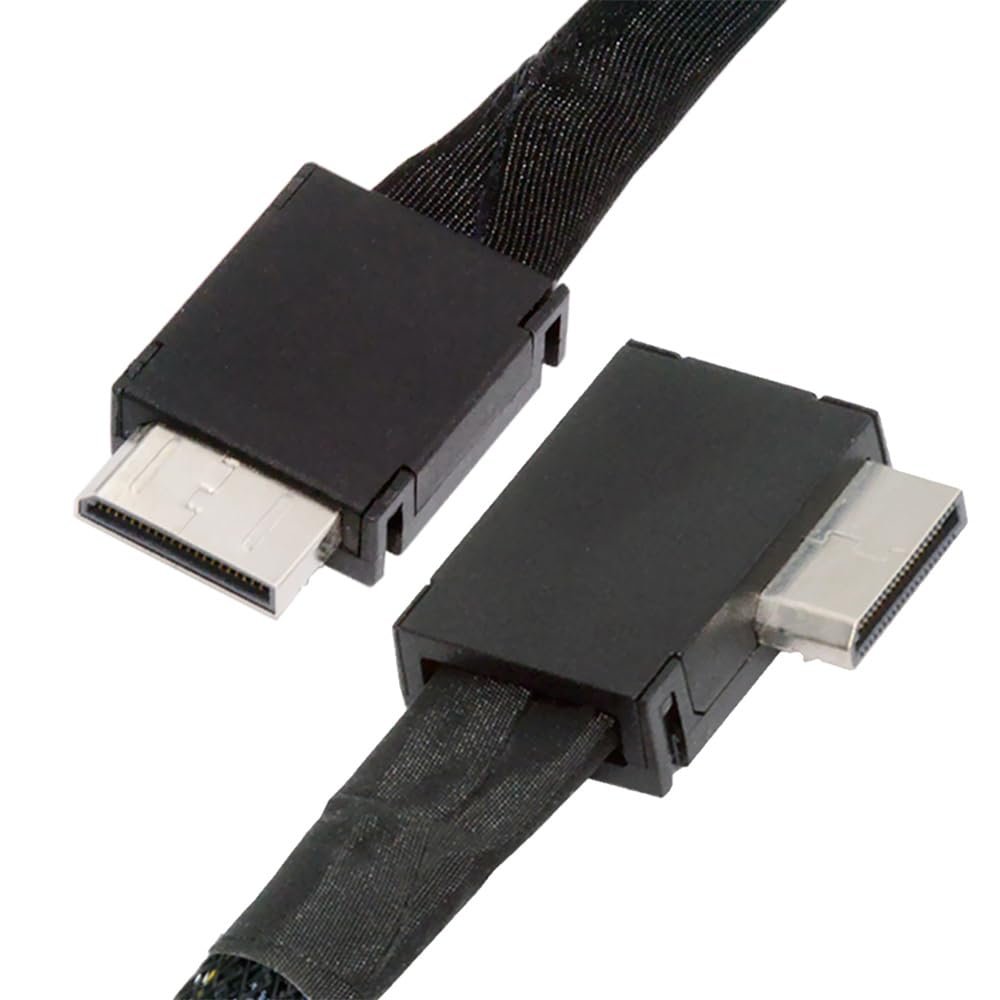 NFHK Left Angled 90 Degree OcuLink PCIe 4.0 PCI-Express SFF-8611 4i to SFF-8611 Data Active Cable for eGPU SSD 50cm