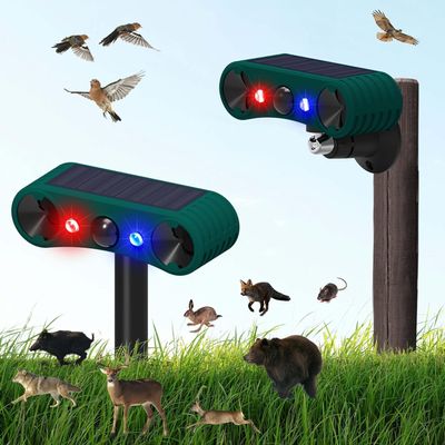 AMZSTAR Solar Indoor and Outdoor Motion Sensor Alarm,4 Modes 129db Loud Siren - with Red and Blue Flashing Warning. Ideal for homes, villas and farms! (2PCS)
