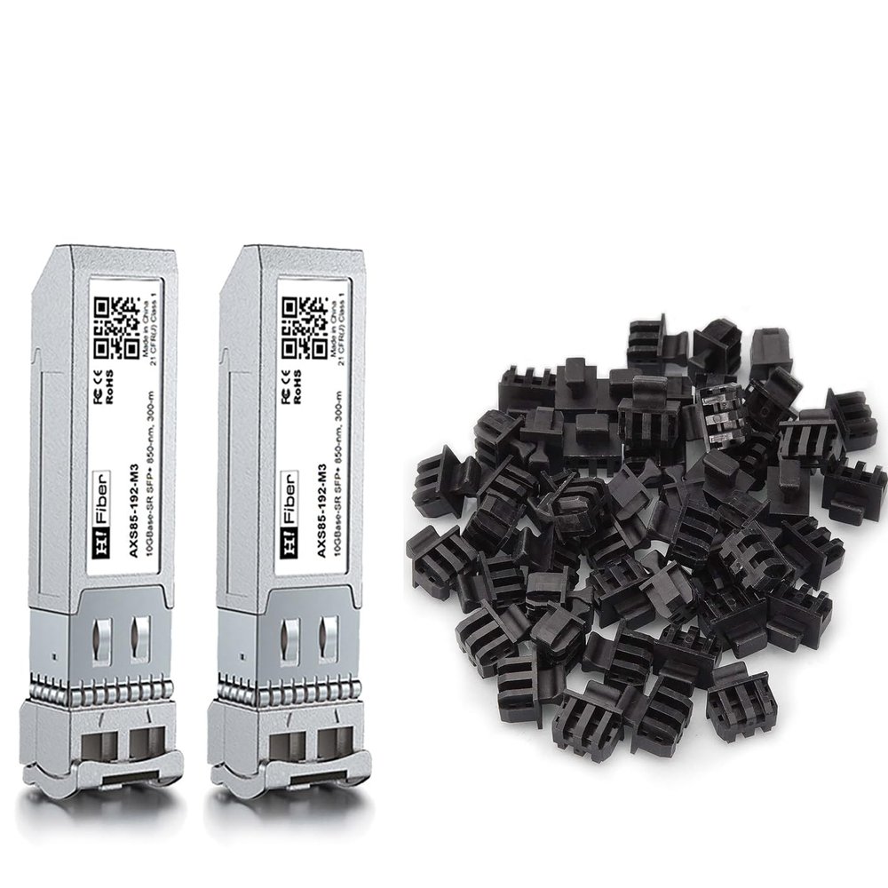 2 Pack 10GBase-SR Transceiver with 50 Pack SFP Dust Cover, 10G Multimode SFP+ LC Module for Cisco SFP-10G-SR, Meraki, Ubiquiti and More (MMF,850nm,300m,DDM)