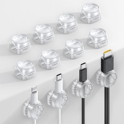 12Pack Cord Organizer [1s Lock] Spring Cable Holder Clips - Lamicall Desk Cord Management Clips, [Smooth Adjustable] Phone Charger Cable, Adhesive Wire Keeper for Nightstand Wall Car Office