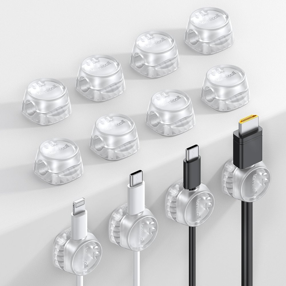 12Pack Cord Organizer [1s Lock] Spring Cable Holder Clips - Lamicall Desk Cord Management Clips, [Smooth Adjustable] Phone Charger Cable, Adhesive Wire Keeper for Nightstand Wall Car Office
