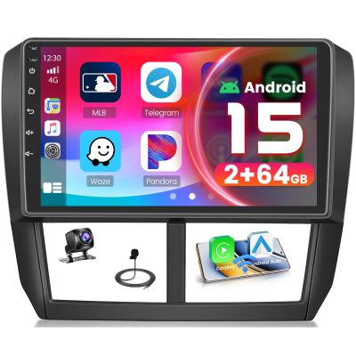 [2+64G] Android 15 Car Stereo for Subaru Forester Impreza WRX STI 2008-2012, Hikity 9'' Touchscreen Car Radio Wireless CarPlay Android Auto GPS 5G WiFi Bluetooth EQ/FM/RDS SWC Backup Camera Mic