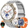 1.85AMOLED Smart Watch for Men(Answer/Make Calls), LED Lighting, 5ATM Waterproof Fitness Watch with Heart Rate, SpO2, Blood Pressure, Bluetooth Smartwatch for Android iPhone, with 3 Bands (Silver) view 1