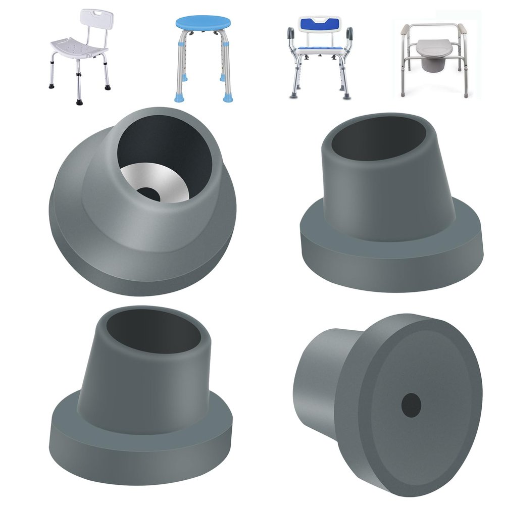 4 Pcs Replacement Feet for Bath Chair Leg Caps Heavy Duty Slope Rubber Feet Pad for Bath Seat Shower Stools (Gray, 1-1/8")