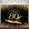 Happy 80th Birthday Backdrop 80th Birthday Decoration Black and Gold for Man Woman Adult 80th Shining Birthday Celebration Eighty Years Old Background Family Pictures Backdrop 6x4ft view 4