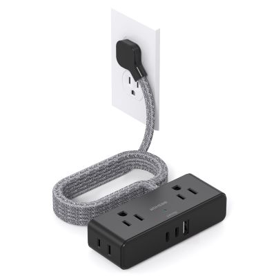 Extension Cord 10 ft, BESHON Flat Plug Power Strip, 4 Widely Outlets with 3 USB Ports (2 USB C), Extension Cord with Multiple Outlets for Home, Office, Dorm Room Essentials, Black