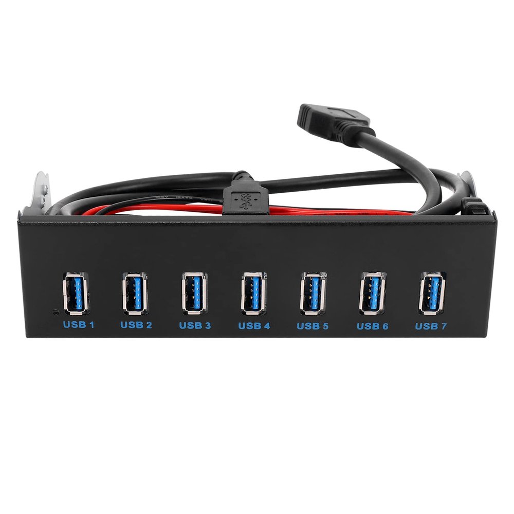 Beuiouer 7 Port USB 3.0 Hub 5Gbs 5.25inch CD-ROM Drive Bay CD ROM Front Panel for Computer Case+USB 3.0 19-pin Header to Type-A Male Cable Dual Chip PCI-E 1X PCI-E 16X, black&blue, 152753