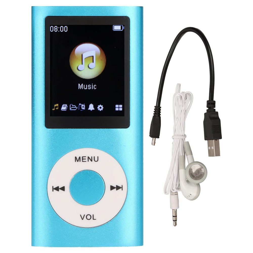 MP3 Player, Lossless Sound Slim 1.8 Inch LCD Screen Portable Music Player, Support 64G Memory Card Not Included, MP3 Player (Blue)