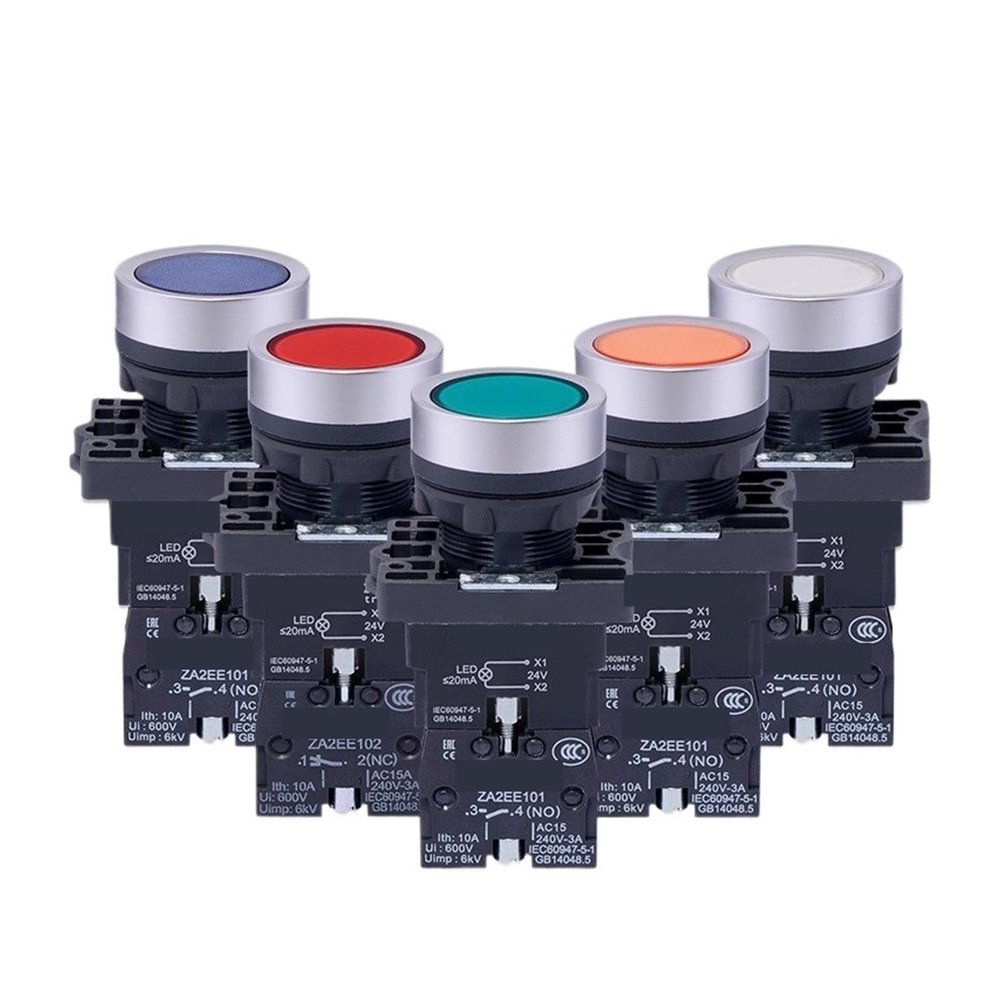 BSXYLVA XA2 illuminated button AC220V 24V five colors optional 22mm self-reset plastic button switch(XA2EW34B1 ACDC24V Red 1Normal Open)