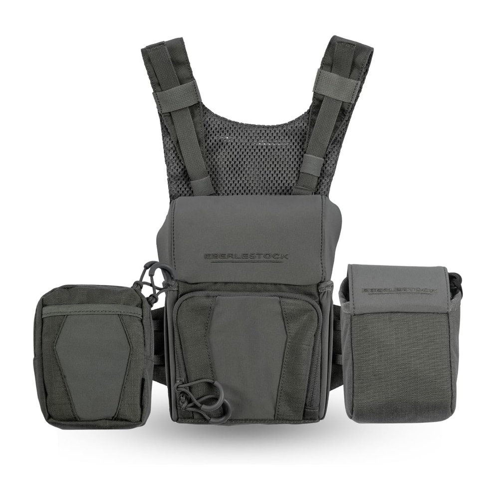 Eberlestock Recon Modular Bino Pack (Small), Rangefinder Pouch, and Utility Pouch Bundle - Gray - Advanced Binocular Harness System with Customizable Attachments