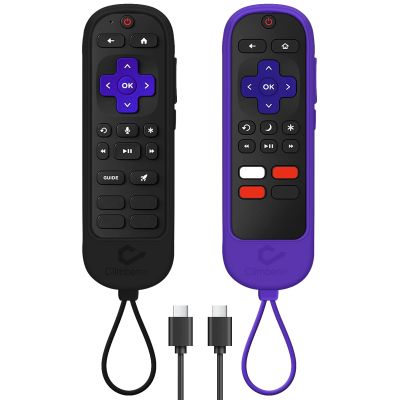[2-Pack] Climberer Remote Case Cover Compatible with Roku Ultra 2024 / Voice Remote Pro (2nd Edition) & Rechargeable Pro (2nd Ed) #RCB1R (Black + Purple)