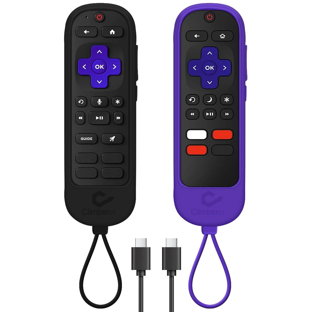 [2-Pack] Climberer Remote Case Cover Compatible with Roku Ultra 2024 / Voice Remote Pro (2nd Edition) & Rechargeable Pro (2nd Ed) #RCB1R (Black + Purple)