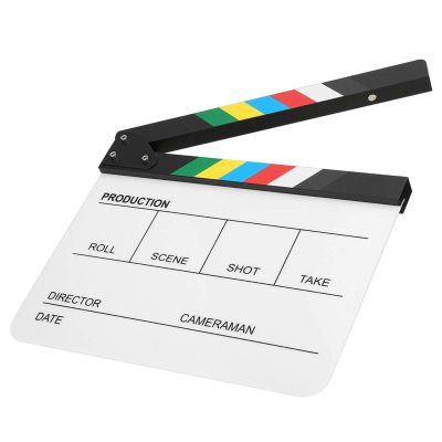 30x25CM Mini Acrylic Clapper Board, Director Scene Film Editing Prop Action Board with Whiteboard Pen for Shoot PropsAdvertisingHome DecorationCosplayBackground (Color Strip