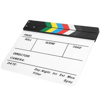 30x25CM Mini Acrylic Clapper Board, Director Scene Film Editing Prop Action Board with Whiteboard Pen for Shoot PropsAdvertisingHome DecorationCosplayBackground (Color Strip