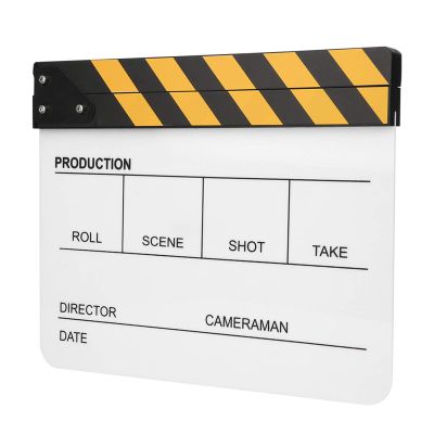 30x25CM Mini Acrylic Clapper Board, Director Scene Film Editing Prop Action Board with Whiteboard Pen for Shoot PropsAdvertisingHome DecorationCosplayBackground (Yellow Stripe