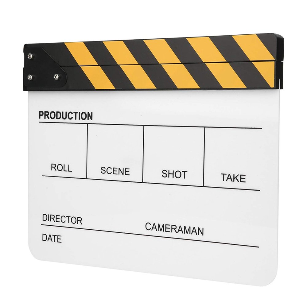 30x25CM Mini Acrylic Clapper Board, Director Scene Film Editing Prop Action Board with Whiteboard Pen for Shoot PropsAdvertisingHome DecorationCosplayBackground (Yellow Stripe