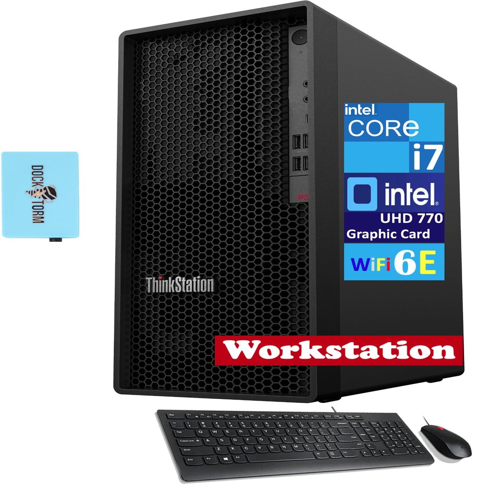 Lenovo ThinkStation P360 Desktop (12-Core Intel i7-12700, Intel UHD 770, 64GB DDR5 RAM, 512GB PCIe SSD, WiFi 6E, Bluetooth 5.1, USB KYB and Mouse, Win 11 Home) with Dockztorm Hub