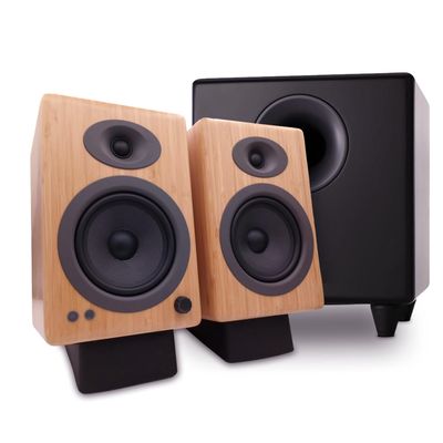 Audioengine A5 Powered Wired Bamboo Bookshelf Speakers with S8 Subwoofer and DS2 Stands