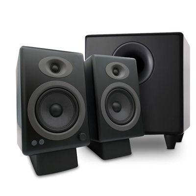 Audioengine A5 Powered Wired Black Bookshelf Speakers with S8 Subwoofer and DS2 Stands