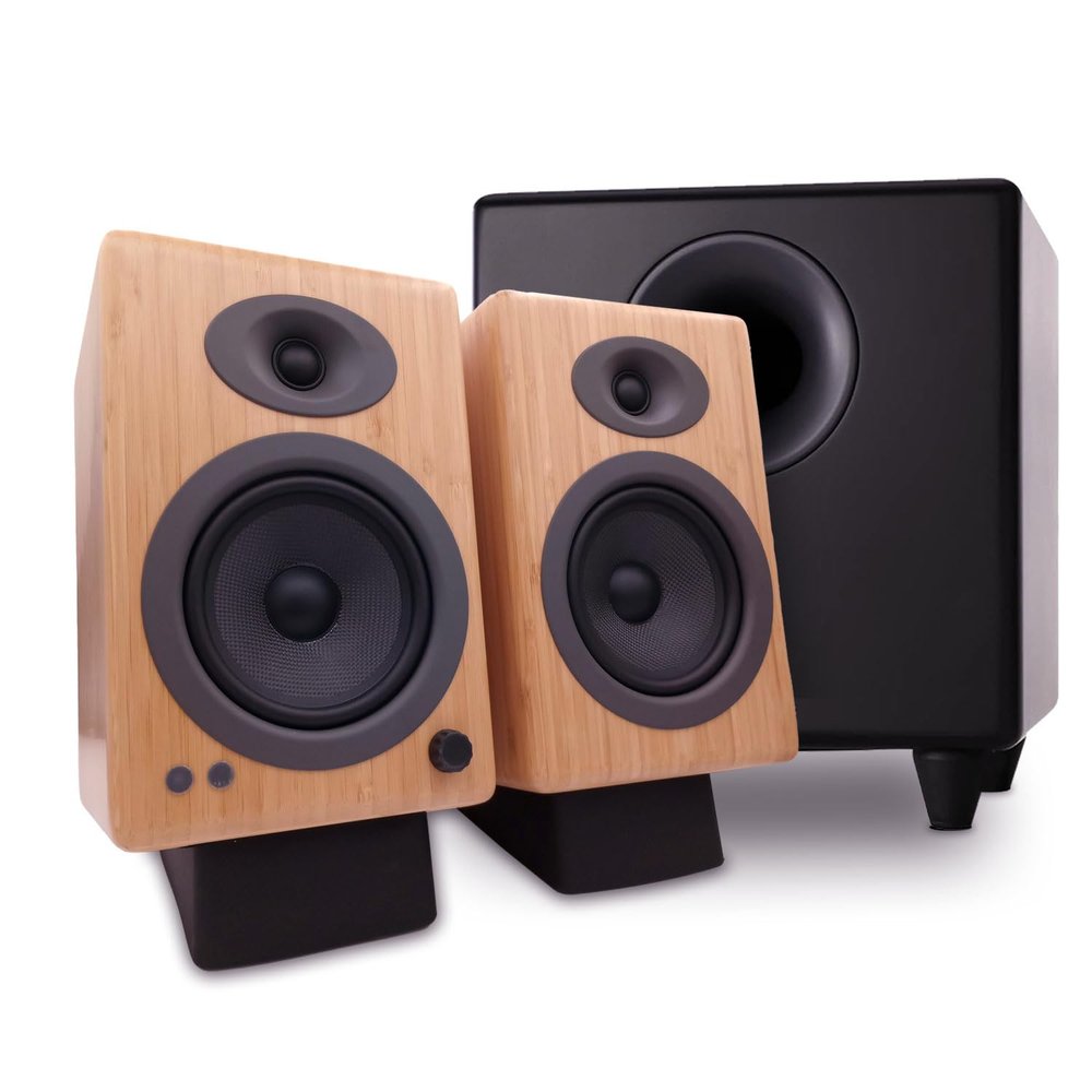 Audioengine A5 Bamboo Wireless Bookshelf Speakers with S8 Subwoofer and DS2 Stands