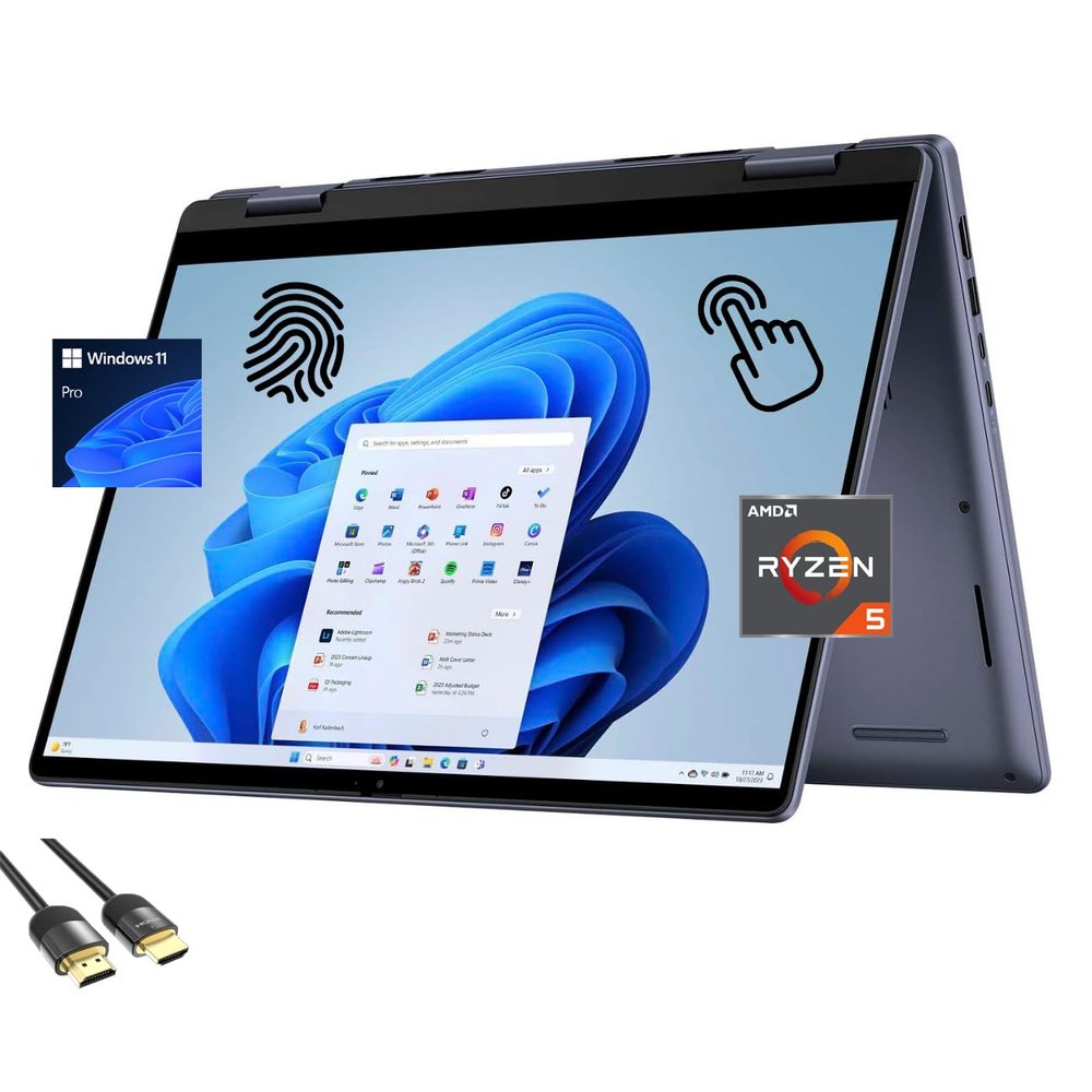Dell Inspiron 14 2-in-1 Laptop, 14" FHD TouchScreen Display, AMD Ryzen 5-8640HS(Up to 4.9Hz), 32GB DDR5, 2TB PCIe SSD, Backlit KB, FP Reader, SD Card Reader, WiFi 6E, HDMI, USB-C, PDG HDMI, Win 11 Pro