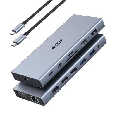 Laptop Docking Station with 2 HDMI/VGA, 100W PD, Ethernet, 5 USB-C Ports and Multi-Monitor Support for MacBook, Dell, HP, Lenovo, Surface