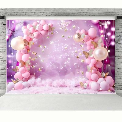 Sweet One Wonderland Pink Flower Balloon Butterfly Cake Crush Girl 1st Birthday Party Decoration Backdrop (6x4ft)