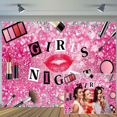 10 x 6.5 ft Girls Night Backdrop Photography Diamond Red Lipstick Cheek Color Perfume Sleepover Photography Background Lady Theme Party Woman Birthday Bridal Shower for Girl Women Banner Props
