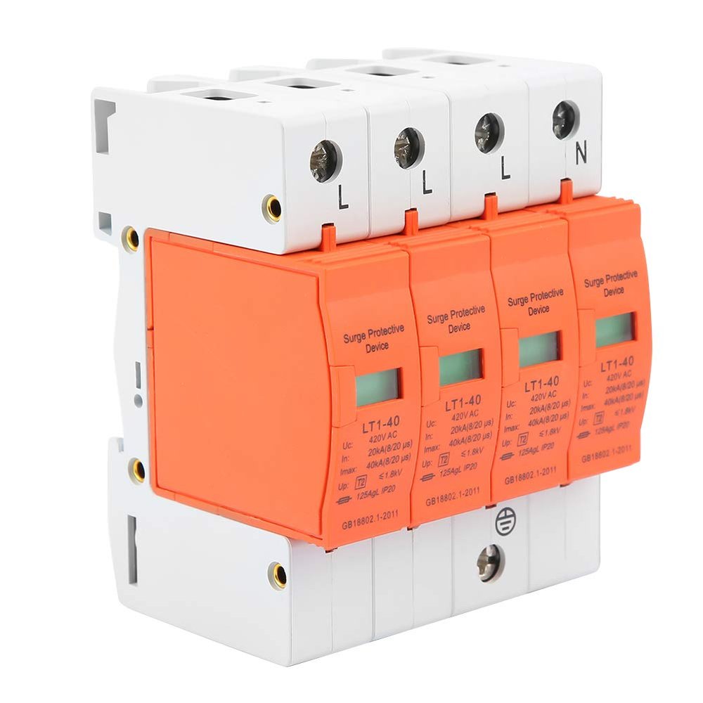 MOUMOUTEN 4P 40kA 420vAC House Protective Device - Arrester Device Low Voltage House Protector Protective Lightning Flame Retardant Shell