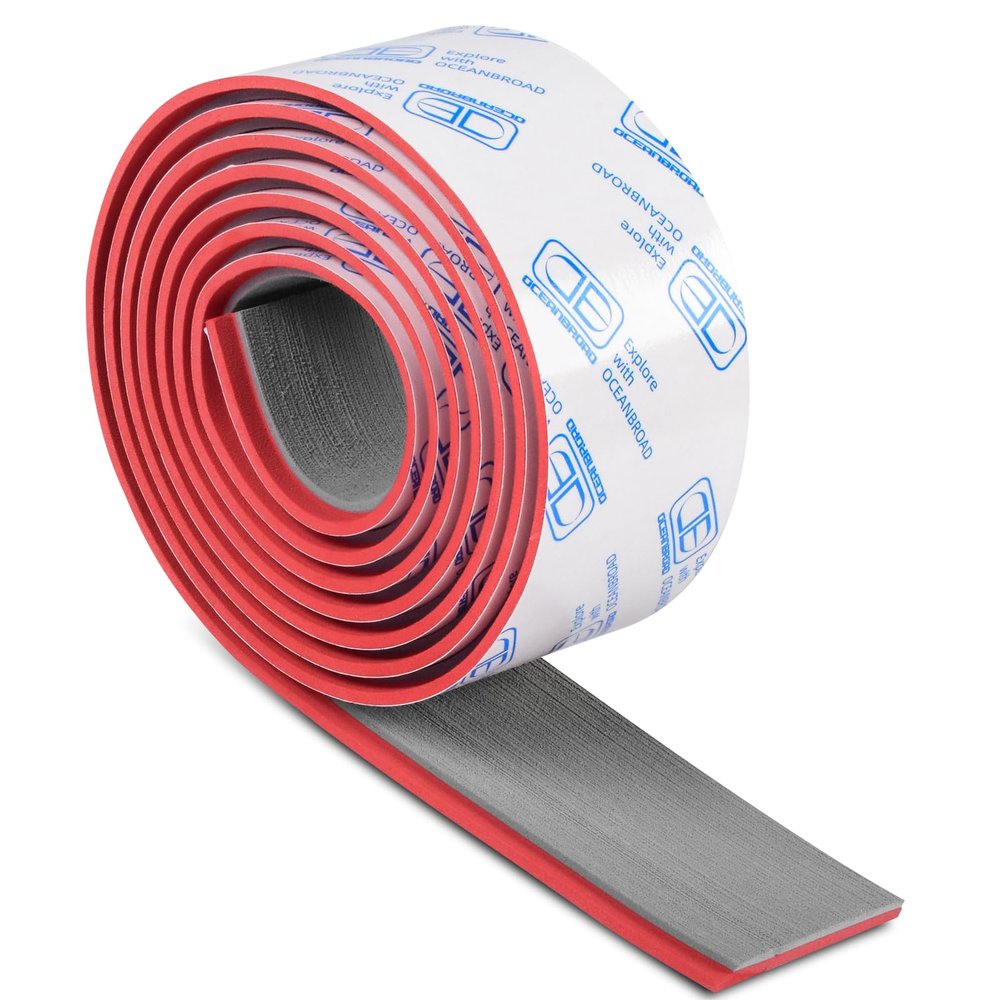 OCEANBROAD Boat Flooring EVA Foam Self-Adhesive 96''x2.4'' Faux Teak Marine Boat Decking Sheet for Jon Boats Yacht Floor, Gray with Red Seam Lines