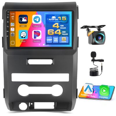 [8-Core 4+64G] for Ford F150 2009-2012 Android 15 Car Stereo, 9'' IPS Touchscreen Car Radio for F150 Wireless CarPlay Radio Android Auto GPS 5G WiFi Bluetooth 36EQ/FM/RDS Mirror Link Backup Cam+59UI